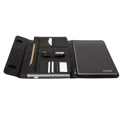 Immagine prodotto di Alassio® 46223 Astuccio per scrittura - A4, tasche a scomparsa, antracite, chiusura a velcro