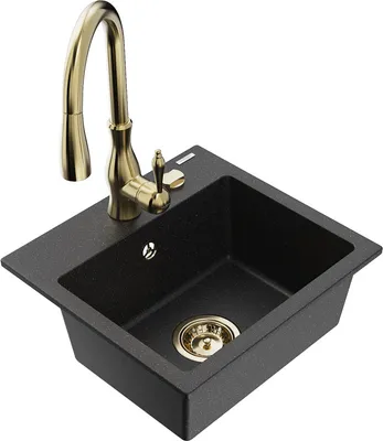 Produktbild von Mexen Milo 1-Becken-Granit-Spüle mit Mischbatterie Savita, Schwarz/Silbermetallic- 6505-73-672601-50