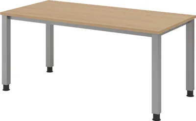 Produktbild von bümö Schreibtisch Serie-Q - Gestell: Silber, Größe:  160 x 80 cm, Nachbildung: Eiche