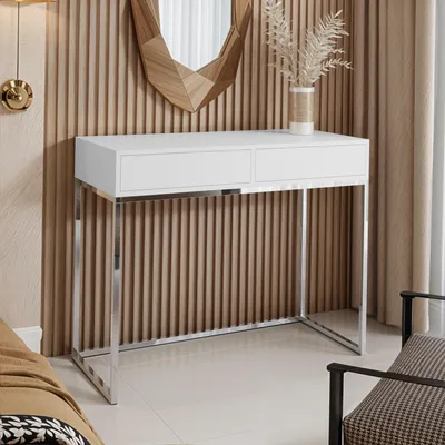 Produktbild von AX LIVING Schminktische Weiß Lortie 80 Schubladen Chrom-Metallgestell