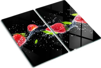 Obrázek produktu pro Kryt varné desky – Kryt na indukční desku – Ochranná skleněná deska – 2x30x52 cm– Skleněné ochranné desky na sporák –Tvrzené sklo –Jahody a voda
