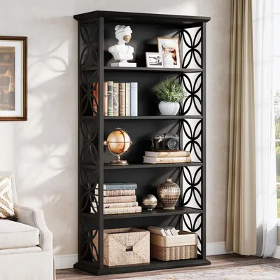 Image de Étagère à livres, 6 niveaux, 180,3 cm, structure en métal noir, ouverte, autoportante