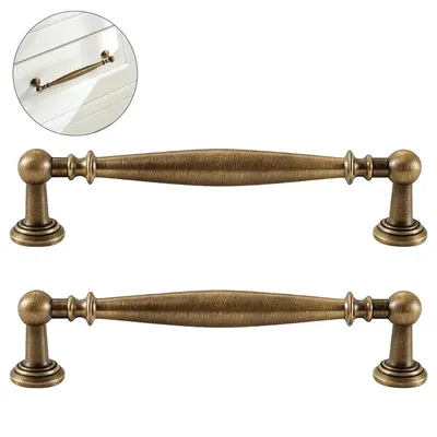 Produktbild von 2 Stück Vintage Messing Möbelgriffe, Antikstil Küchenschrankgriff für Kommoden & Schubladen, Retro Design, 128 mm Lochabstand