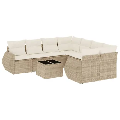 Produktbild von vidaXL 9-tlg. Garten-Sofagarnitur mit Kissen Beige Poly Rattan