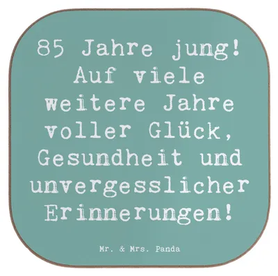 Produktbild von Mr. & Mrs. Panda Untersetzer für Gläser Spruch 85. Geburtstag Freude - Meeresbrise - Geschenk, Tischuntersetzer, Alter, Jubiläum, Glückwunsch, Glas, Happy Birthday, Glück