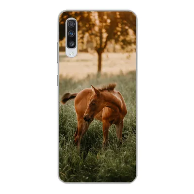Produktbild von MuchoWow® Handyhülle Schutzhülle Hülle für Samsung Galaxy A70 Pferd - Gras - Baum Silikon Softcase Handy Hülle - Schutzhaube