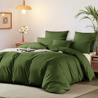 Zdjęcie produktu dla Komplet pościeli 220x240 cm, bawełna Mako Satin, kolor oliwkowy, zawiera 2 poszewki na poduszki 80x80 cm, certyfikat Öko-Tex