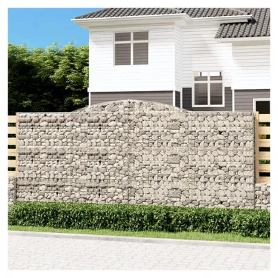 Produktbild von Gabione mit Hochbogen, Gabionenkörbe, Hochbeet, Steinkorb, Gabionengitter, Drahtkorb für Pflanzen, Kräuterspirale für Garten, 400x30x180/200 cm, verzinktes Eisen