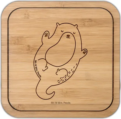 Produktbild von Mr. & Mrs. Panda Untersetzer Kork Otter Umarmen - Transparent - Geschenk, gläseruntersetzer, Getränkeuntersetzer, Coaster, Seeotter, See, glücklich, Tischuntersetzer