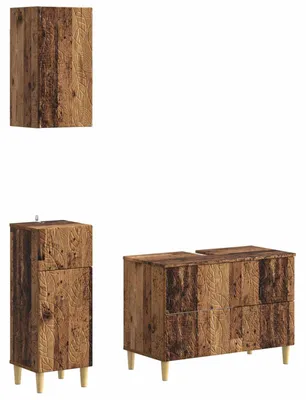 Immagine prodotto di Sistema di mobili da bagno a 3 pezzi, modello DELFT, realizzato in legno riciclato e pannelli di legno