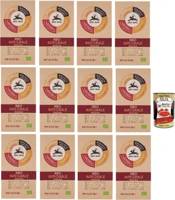Produktbild von Alce Nero Riso Integrale vollkorn Reis 12x 500g Italienischer Reis, Ideal für Salate und Suppen, 100% italienischer Reis + Italian Gourmet polpa 400g
