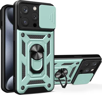 Produktbild von iPhone 15 Pro Hülle mit Magnetische Ring Ständer Halter Dia Kameraschutz TPU Bumper Silikon Schutzhülle für iPhone 15 Pro Grün
