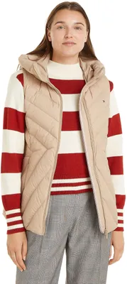 Zdjęcie produktu dla Kamizelka damska Tommy Hilfiger Chevron, pikowana kamizelka z kapturem, kolor beżowy, rozmiar S