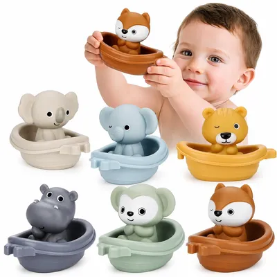 Produktbild von Badewannenspielzeug Kinder ab 18 Monate, schwimmendes Bade Spielzeug Set mit Tierfiguren & Fingerpuppen, BPA frei Montessori Badespielzeug Geschenk 2-4 Jahre