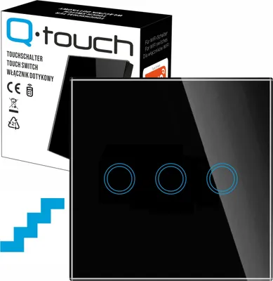 Produktbild von Glas Touch Lichtschalter Funk Wechselschalter Kreuzschalter 3-Fach LED schwarz mit Fernbedienungsfunktion