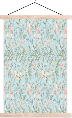 Produktbild von MuchoWow® Textilposter Blumen - Pastell - Collage 40x60 cm mit holzfarbenen Rahmen - Poster