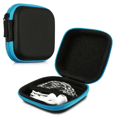 Produktbild von kwmobile In-Ear Kopfhörer Tasche - In Ear Kopfhörer Hülle mit Innentasche für Zubehör - Kleine Aufbewahrungstasche für In Ear Headphones - Blau