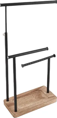 Produktbild von 3-stöckiger Schmuckständer aus Metall, ausziehbarer Halskettenhalter mit Holzsockel für Ohrringe, Armbänder und Ringe, Raumdekoration