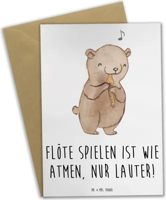 Produktbild von Mr. & Mrs. Panda Glückwunschkarte Flöte Atem - Weiß - Geschenk, weihnachtskarten, babykarte, Flötist, Musikinstrument, Grußkarte, Musik, Lernen, einladungskarten, Melodie