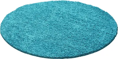Produktbild von Teppich Wohnzimmer Hochflor Türkis 200x200 Rund Unicolor - Einfarbig aus Polypropylen