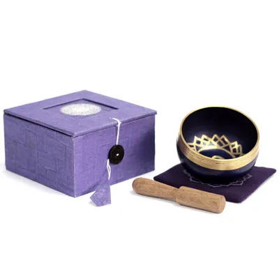Produktbild von Tibetisches Klangschalenset "Chakra" für Meditation und Yoga, klein, 8 cm, Messing