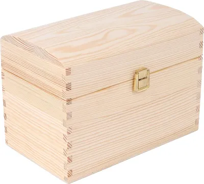 Zdjęcie produktu dla Creative Deco Duży Kufer Pudełko z Drewna | 25 x 15 x 17 cm | z Zaokrągloną Pokrywą i Zamkiem | Niemalowana Skrzynia z Drewna