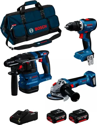 Imagen del producto de BOSCH Kit 0615A50094 (GSR 18V-65 + GWS 18V-8 + GBH 18V-22 + 2 x 4,0Ah + GAL18V-40 + Bolsa)