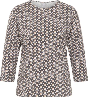 Produktbild von Rabe T-Shirt Braun Größe 44 mit geometrischen Mustern, Rundhalsausschnitt und 3/4-Ärmeln