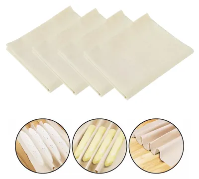 Produktbild von 4-teiliges Leinen-Backtuch-Set, 100 % natürliches Leinen-Teigtuch, 75 x 45 cm, Bäcker-Teigtuch aus Leinen, Premium-Zubehör zum Backen von Brotteig, Baguettes und Gebäck.