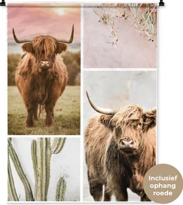 Produktbild von MuchoWow® Wandteppich Wandbehang Schottisches Hochlandrind - Tiere - Pastell 90x120 cm Tapisserie Dekoration Wandtuch - Wanddeko
