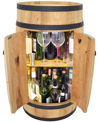 Produktbild von Barrel Bar für Wohnzimmer mit Tür und LED-Beleuchtung rustikale Minibar Stil, 80x50cm hellbraun