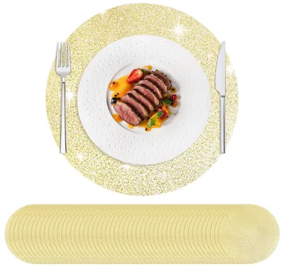 Zdjęcie produktu dla Zestaw 100 jednorazowych, złotych podkładów pod talerze, 33 cm