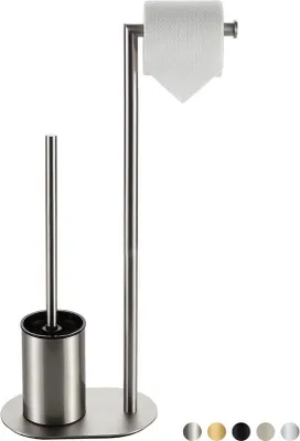 Image de Ensemble de toilettes sur pied, en acier inoxydable, 3 pièces, avec support