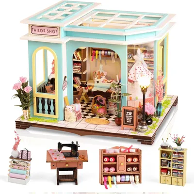 Produktbild von OKWISH 3D-Puzzles, Handgefertigtes DIY Miniaturhaus, Bastelset für Mini Häuser, Architekturmodell, Holzmodell, Mini Haus Dekoration, Kreatives Hobby, Geschenkidee, Nähstube