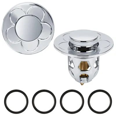 Image de Bouchons de vidange pour évier, lot de 2, grille de vidange universelle à clapet avec filtre anti-obstruction pour éviers, baignoires et cuisines, Ø 34–40 mm, couleur argent