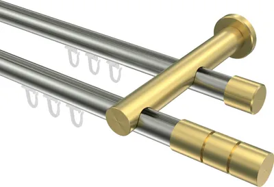 Produktbild von Interdeco Innenlaufstange / Gardinenstange mit Innenlauf Edelstahl-Optik / Messing-Optik, Typ Platon Elanto (Rillenzylinder), 20 mm Ø 2-läufig, 200 cm