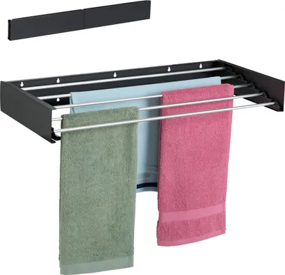 Immagine prodotto di Relaxdays Stendibiancheria da parete, pieghevole, L x P x A: 15 x 80 x 40 cm, per uso interno ed esterno, stendibiancheria da parete salvaspazio, nero
