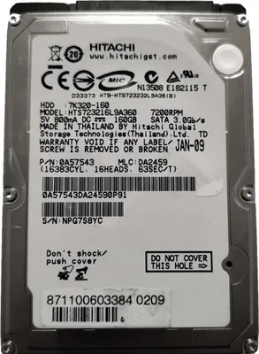 Zdjęcie produktu dla Dysk twardy 160 GB, Hitachi, SATA, 2,5", wewnętrzny, model HTS723216L9A360, przeznaczony do laptopów i komputerów przenośnych
