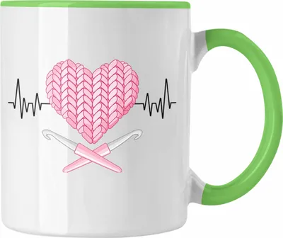 Produktbild von Trendation - Häkeln Stricken Herzschlag Tasse Geschenk für Oma Mutter Stricken Hobby Geschenkidee (Grün)