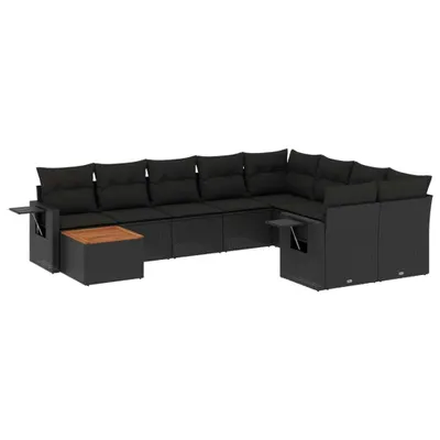 Produktbild von vidaXL 10-tlg. Garten-Sofagarnitur mit Kissen Schwarz Poly Rattan