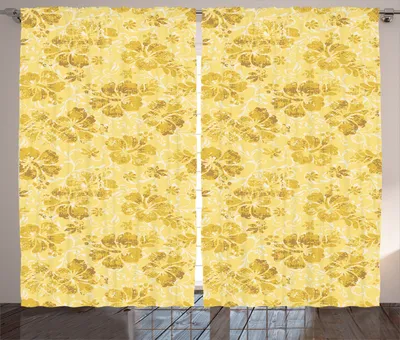 Produktbild von ABAKUHAUS Hawaii Rustikaler Gardine, Exotische Hibiskusblüten, Schlafzimmer Kräuselband Vorhang mit Schlaufen und Haken, 280 x 260 cm, Gold