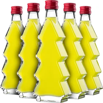 Obrázok produktu pre KADAX sklenené fľaše v tvare vianočného stromčeka, 200 ml, 10 kusov, vianočné fľaše so skrutkovacím uzáverom, vianočné fľaše na likéry, prázdne fľaše na alkohol na plnenie (červené)