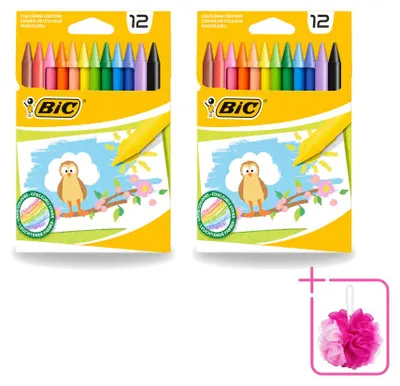 Productafbeelding van 2 sets BIC waskrijtjes - verschillende kleuren - 12 stuks per set - voordeelverpakking - 2 sets