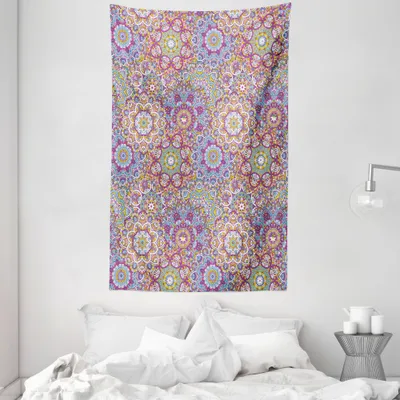 Produktbild von ABAKUHAUS Blatt Wandteppich und Tagesdecke, Bunte Mandala Paisley aus Weiches Mikrofaser Stoff Waschbar ohne Verblassen Digitaldruck, 140 x 230 cm, Mehrfarbig