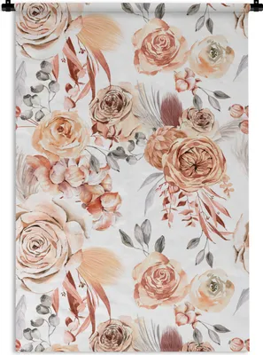 Produktbild von MuchoWow® Wandteppich Wandbehang Rosen - Braun - Weiß 120x180 cm Tapisserie Dekoration Wandtuch - Schlafzimmer - Dekorationen für das Haus