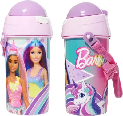 Produktbild von Barbie Kinder Sport Wasserflasche Trinkflasche Flasche Trinkhalm Griff 500 ml