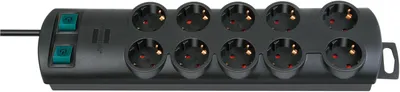 Productafbeelding van Brennenstuhl Primera-Line stekkerdoos, 10-voudig, zwart, 2 meter, kabel H05VV-F 3G1,5, 5 stopcontacten met schakelaar, artikelnummer 1153300120