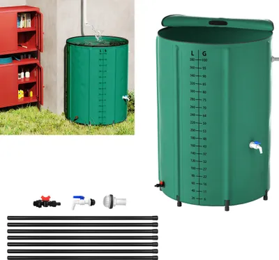 Image de XINZI Réservoir d'eau de pluie pliable - Réservoir d'eau de pluie Réservoir d'eau Réservoir d'eau de pluie avec grille d'entrée d'eau et vanne de vidange Réservoir d'eau de pluie, 380 L, vert