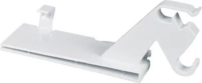 A white plastic component against a white background.
