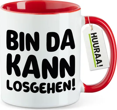 Produktbild von Huuraa Kaffeetasse Bin da  kann losgehen 330ml Rot Keramik Kaffeebecher Geschenkidee